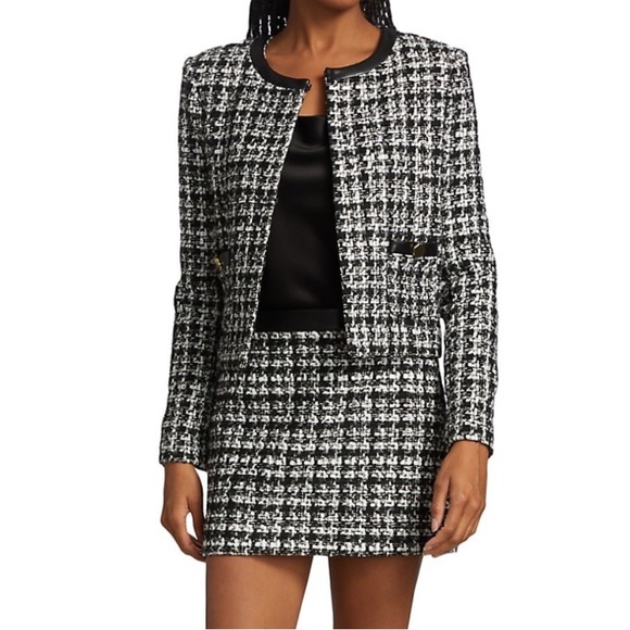 Alice and Olivia Donita tweed and vegan leather jacket - Picture 2 of 13